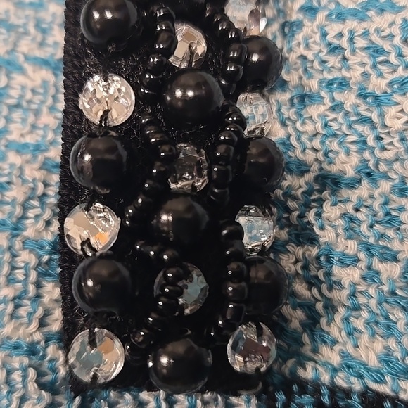 Misook-Open Cardigan Hook Closure Long Sleeve Knit Beaded Blue-Size Small - Picture 9 of 17